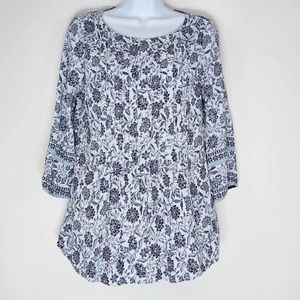 J. Jill Zinnia Floral Print Top Button Up 3/4 Sleeve Women's Size S